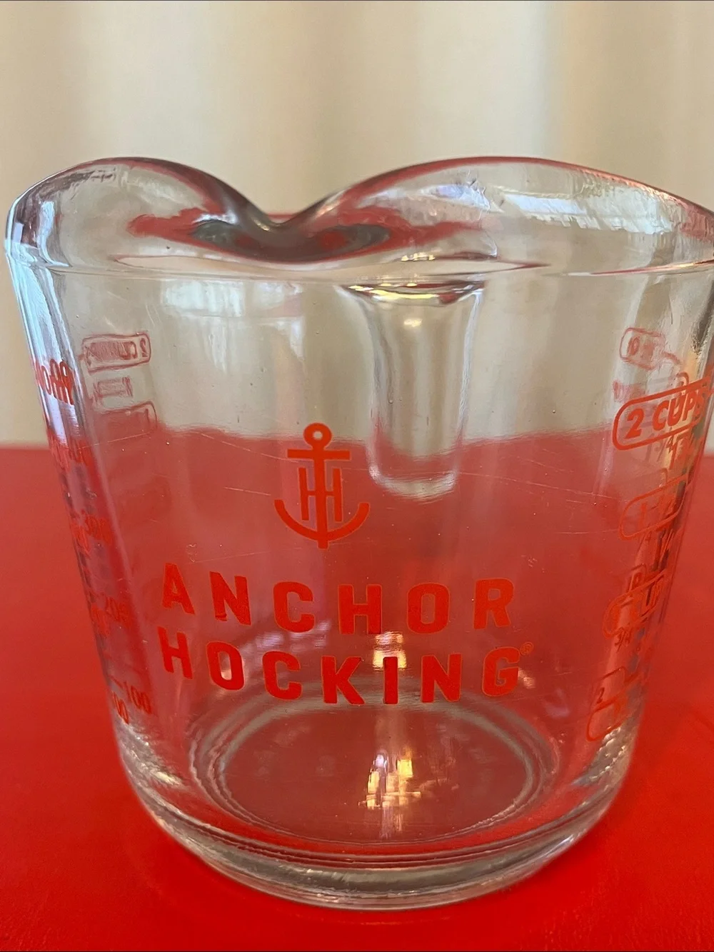 Vintage Anchor Hocking 2 Cup 16 500ml Glass Measuring Cup Red Lettering
